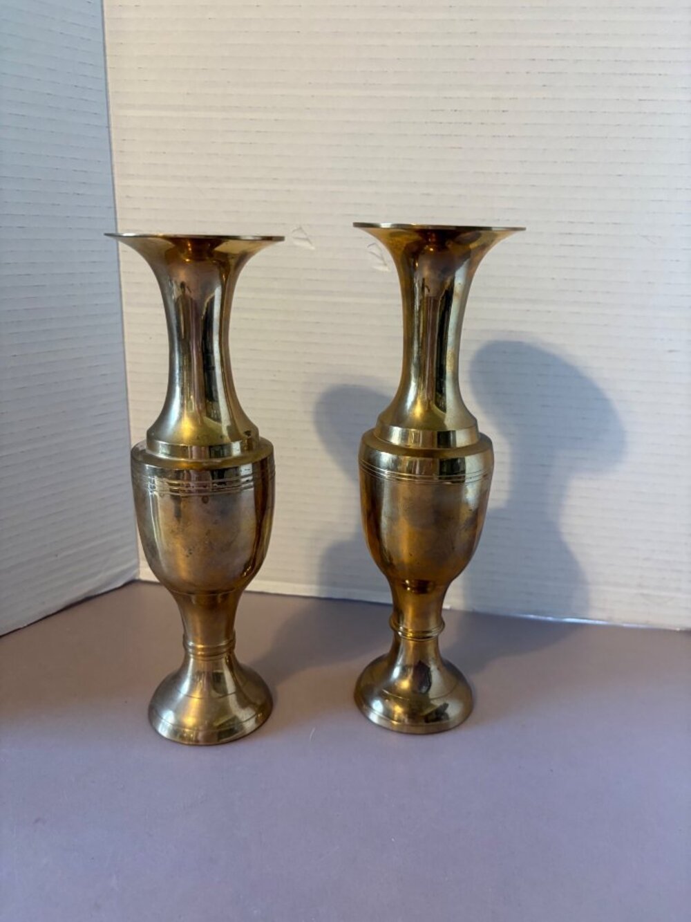 Pair Of Solid Brass Vintage Vases 7" Tall Made In India